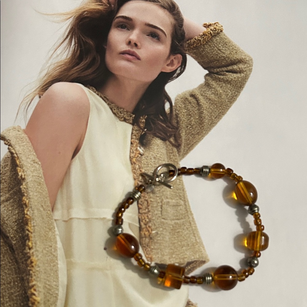 Vintage Amber Glass Beaded Bracelet - Vintage